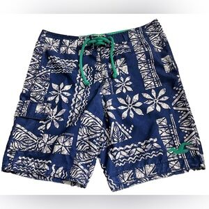 Hollister Board Shorts Mens L Blue White Floral Lace-up Swim Trunks Beach Surf